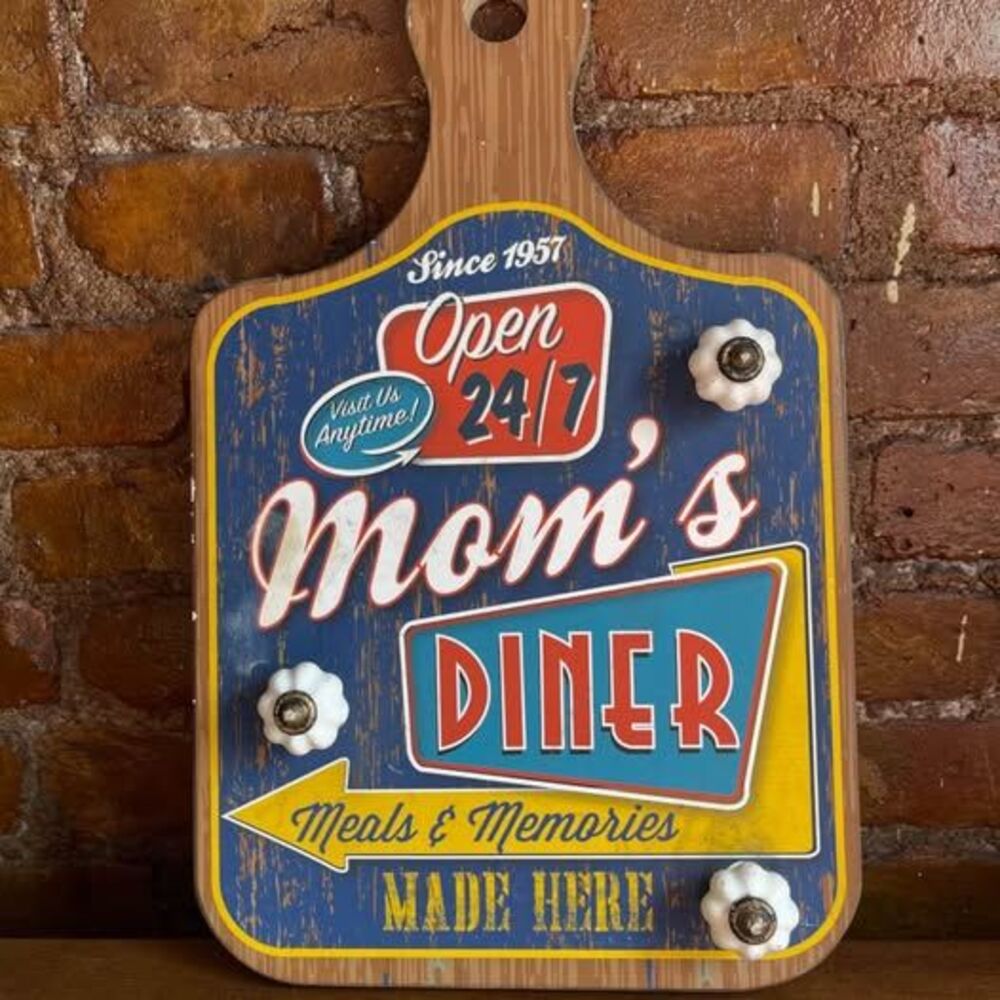 Vintage Mom's Diner Kitchen Wall Decor Cutting Board with Hooks